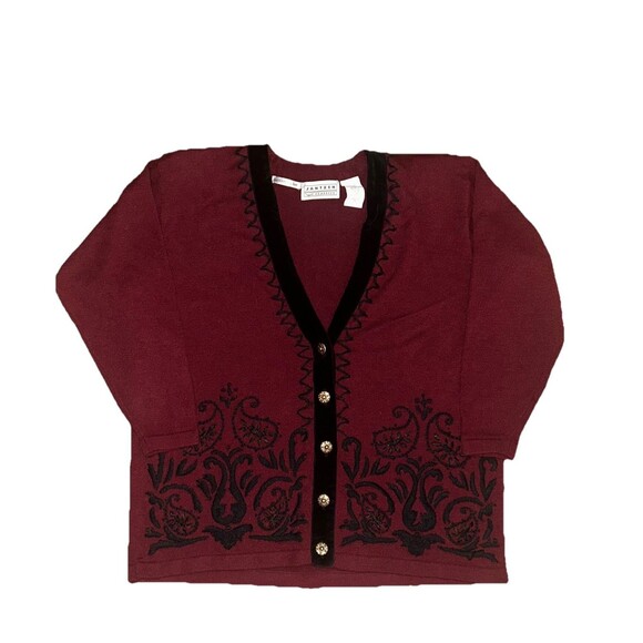 Jantzen Classic Sweaters - Vintage 90s  Hand-Embroidered Floral Scroll Design Cardigan size L